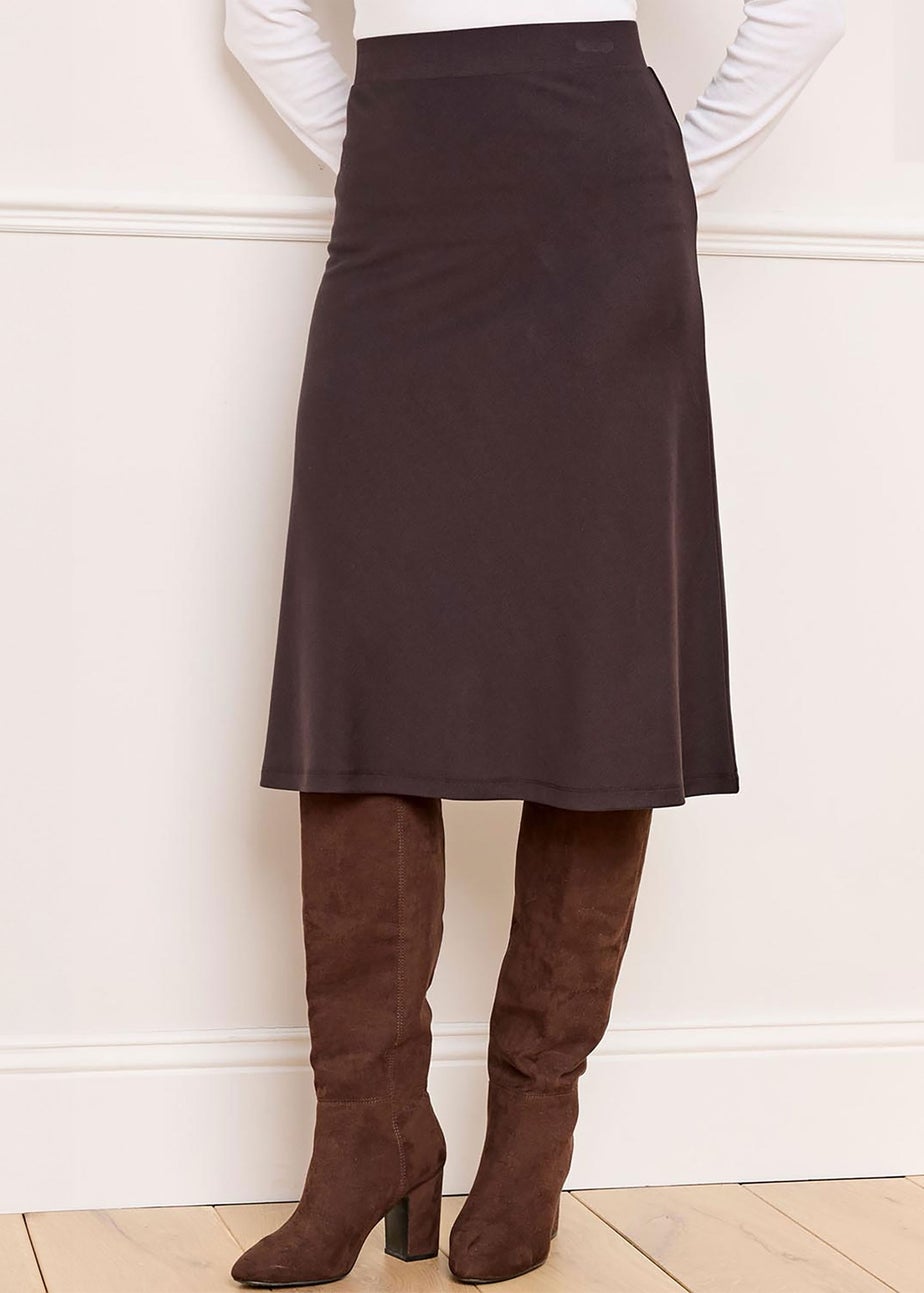 Cotton Traders Dark Chocolate Pull On Jersey Midi Skirt