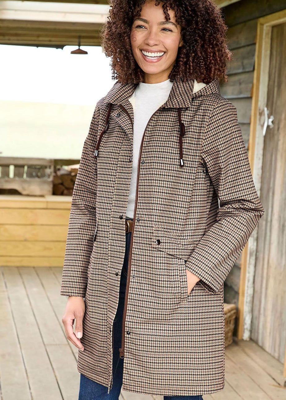 Cotton Traders Pecan All-Weather Fleece Lined Printed Waterproof Coat