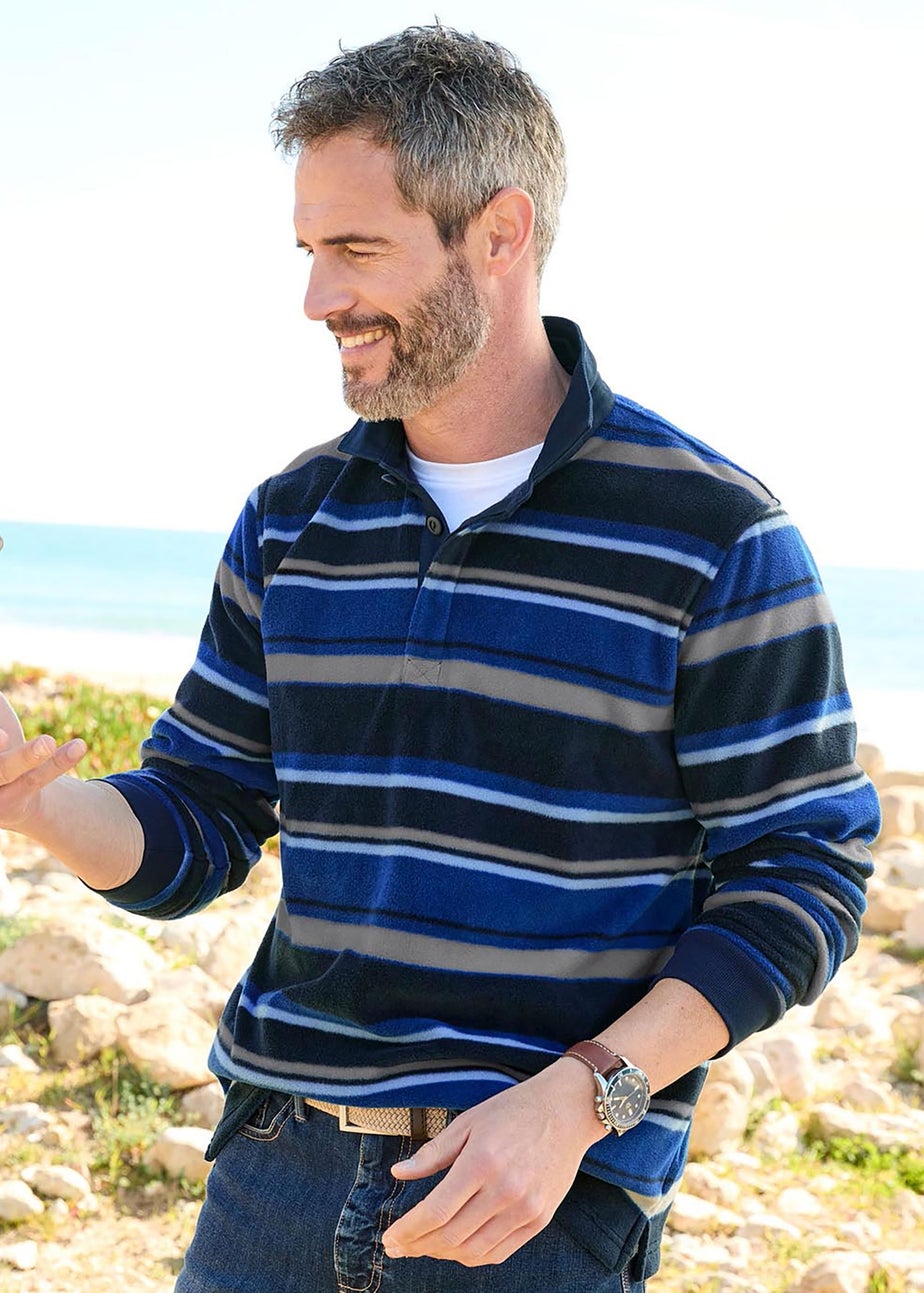 Cotton Traders Mid Blue Fleece Cut & Sew Rugby Shirt