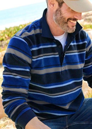 Cotton Traders Mid Blue Fleece Cut & Sew Rugby Shirt