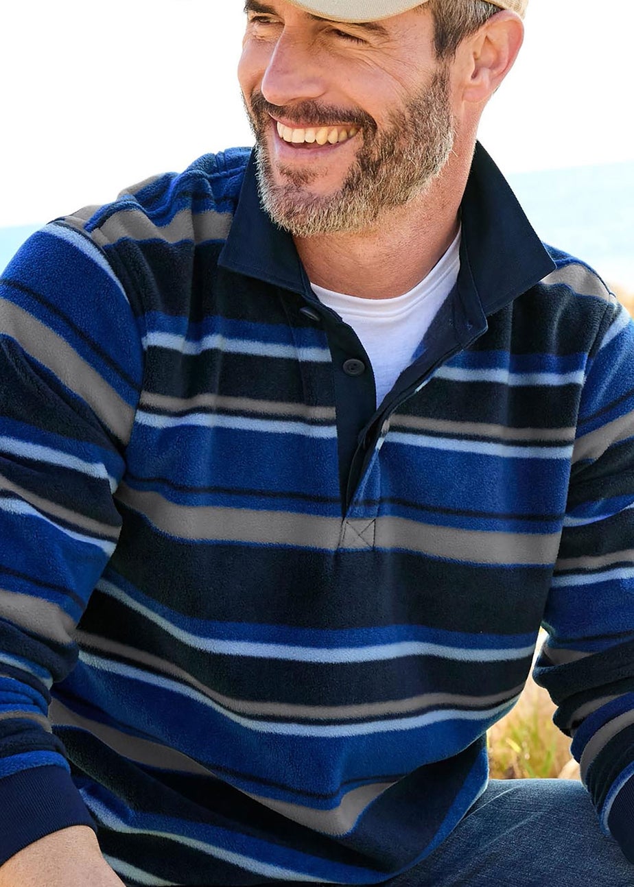 Cotton Traders Mid Blue Fleece Cut & Sew Rugby Shirt