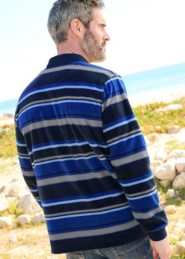 Cotton Traders Mid Blue Fleece Cut & Sew Rugby Shirt