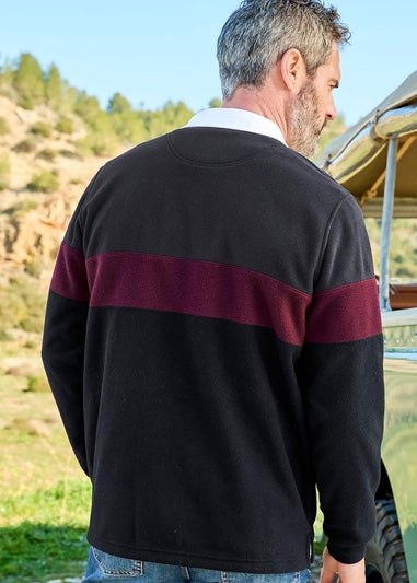 Cotton Traders Black Fleece Panelled Rugby Shirt