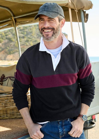 Cotton Traders Black Fleece Panelled Rugby Shirt
