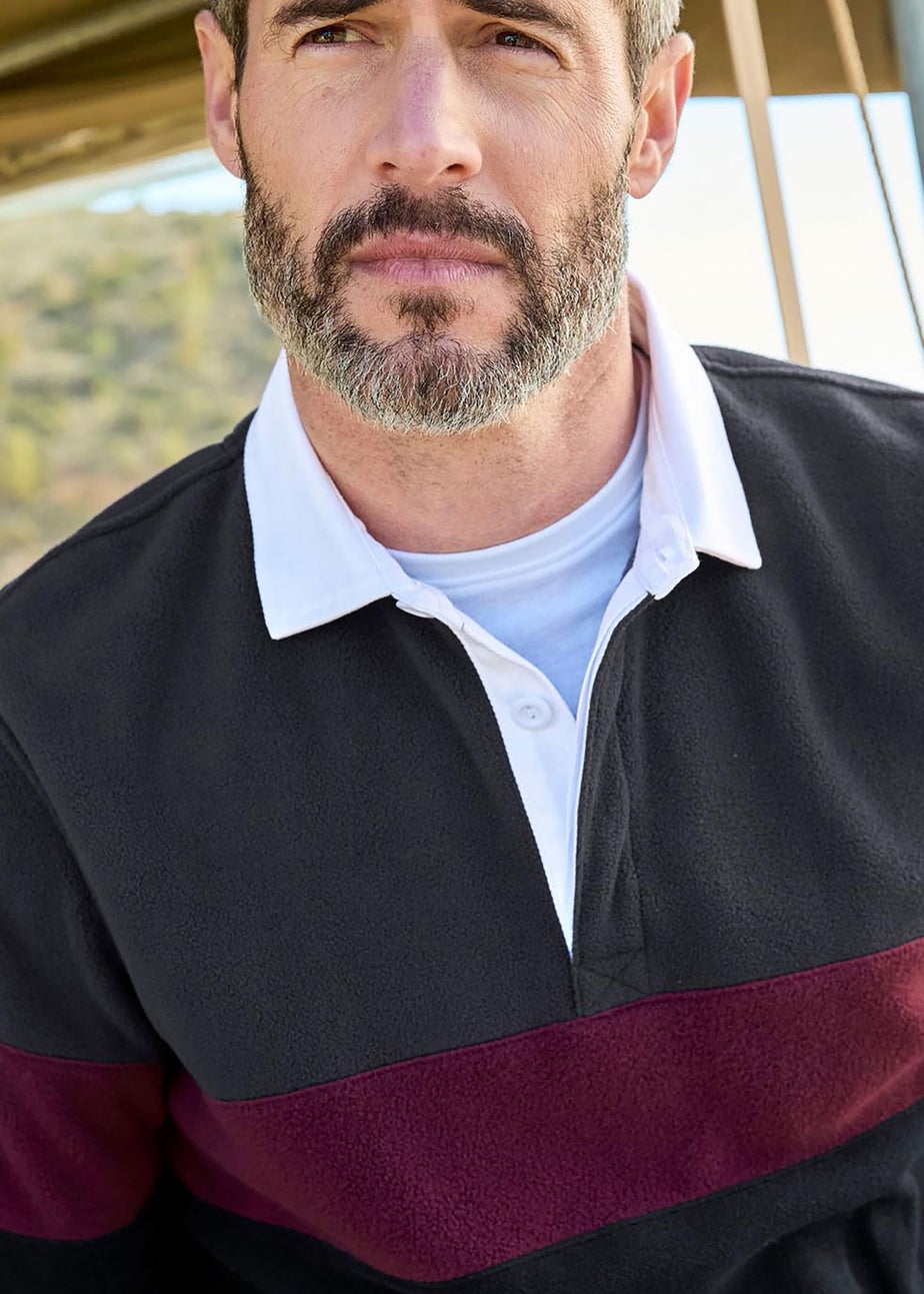 Cotton Traders Black Fleece Panelled Rugby Shirt