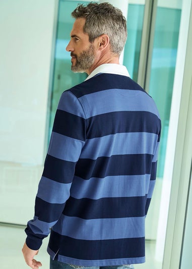 Cotton Traders Mid Blue Long Sleeve Heritage Rugby Shirt