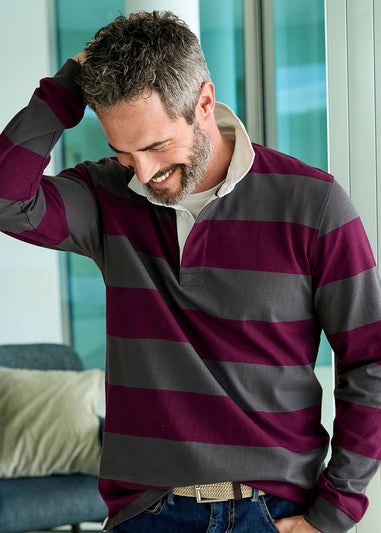 Cotton Traders Burgundy Long Sleeve Heritage Rugby Shirt