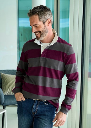 Cotton Traders Burgundy Long Sleeve Heritage Rugby Shirt