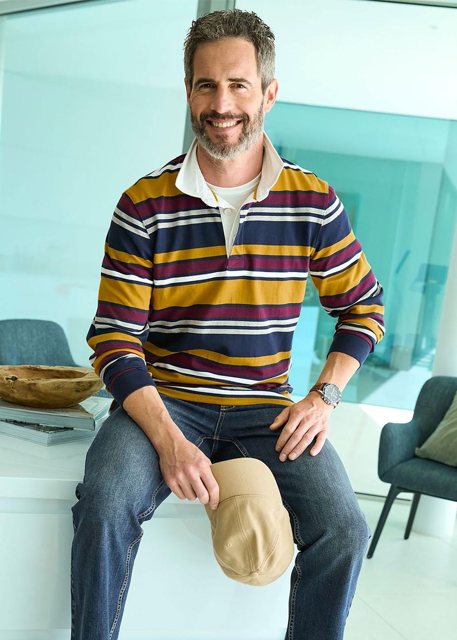 Cotton Traders Yellow Gold Long Sleeve Heritage Rugby Shirt