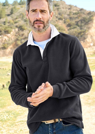 Cotton Traders Storm Grey Fleece Plain Rugby Shirt