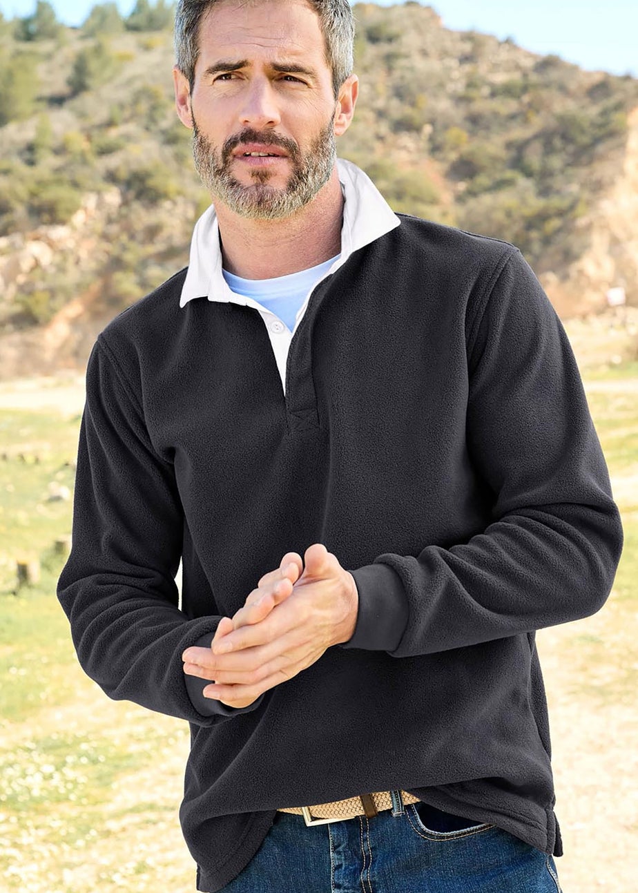 Cotton Traders Storm Grey Fleece Plain Rugby Shirt