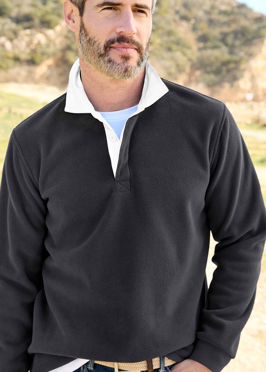 Cotton Traders Storm Grey Fleece Plain Rugby Shirt