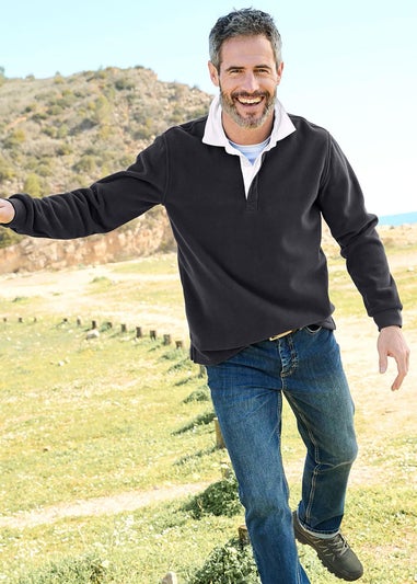 Cotton Traders Storm Grey Fleece Plain Rugby Shirt