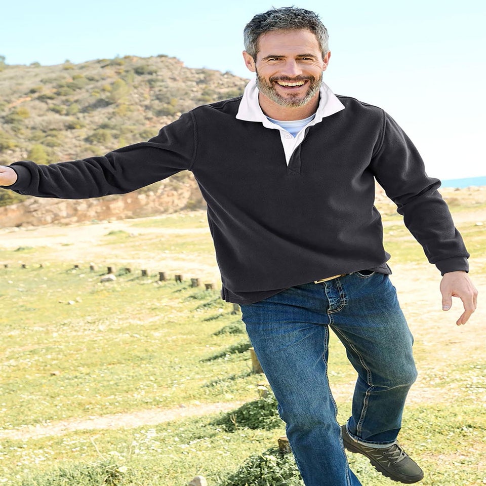 Cotton Traders Storm Grey Fleece Plain Rugby Shirt