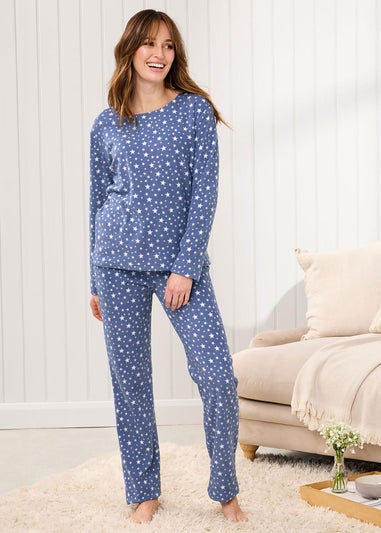 Cotton Traders Misty Blue Fleece Pyjama Set