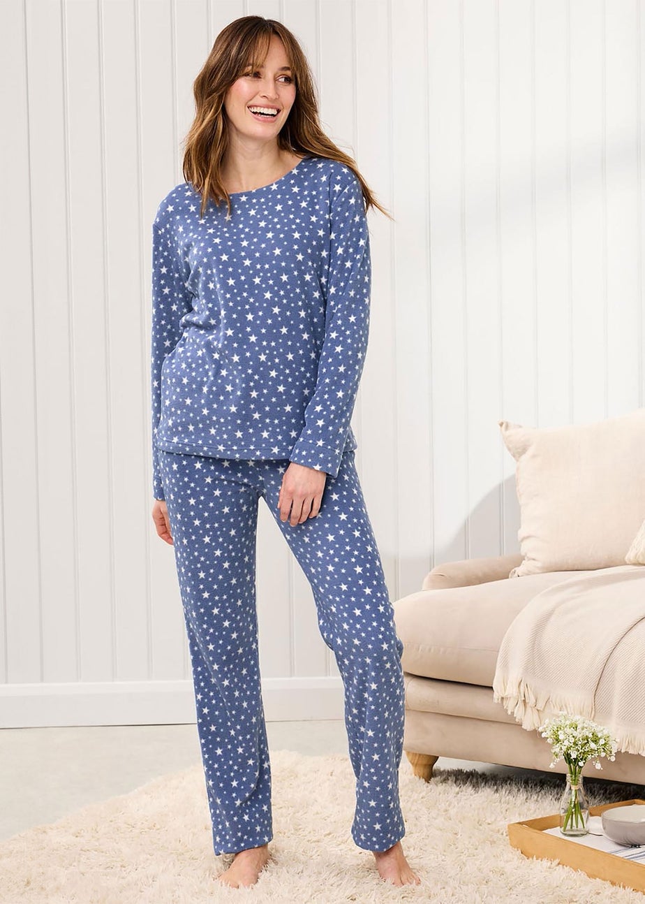 Cotton Traders Misty Blue Fleece Pyjama Set