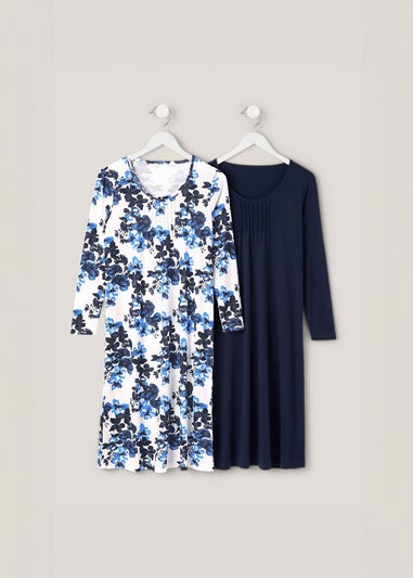 Cotton Traders Navy 2 Pack Jersey Nightdresses