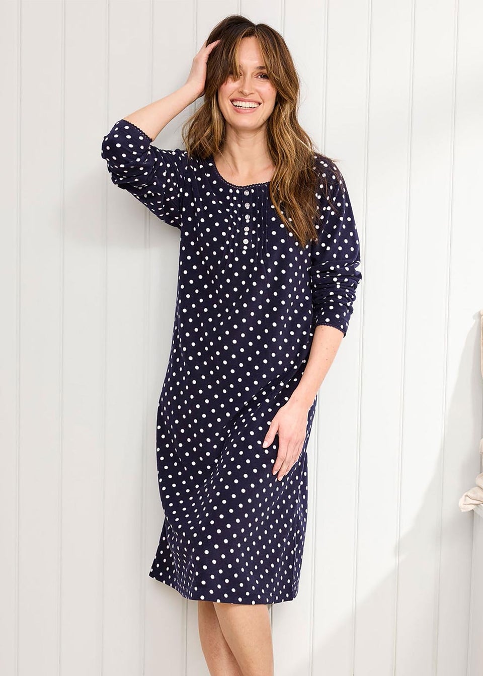 Cotton Traders Navy 2 Pack Fleece Nightdresses