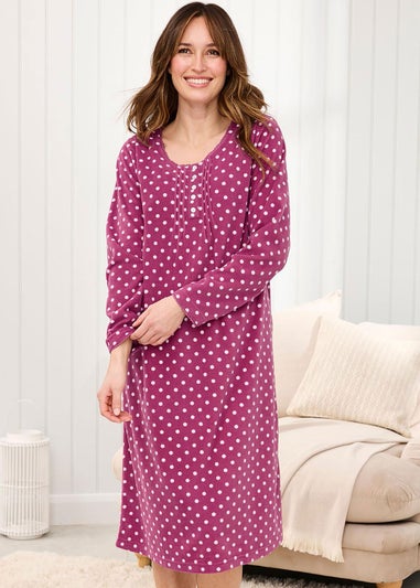 Cotton Traders Dark Rose 2 Pack Fleece Nightdresses