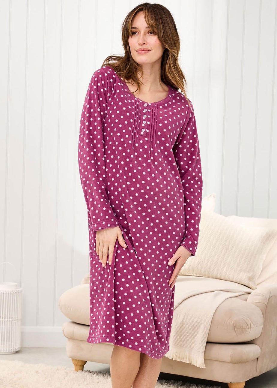 Cotton Traders Dark Rose 2 Pack Fleece Nightdresses