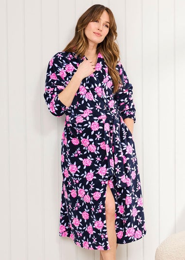 Cotton Traders Navy Cosy Fleece Dressing Gown