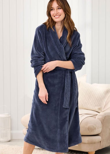 Cotton Traders Steel Blue Cosy Fleece Dressing Gown