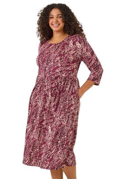 Roman Red Curve Spot Print Stretch Midi Dress