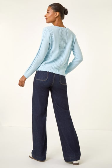 Roman Blue Bow Front Buttoned Knit Cardigan