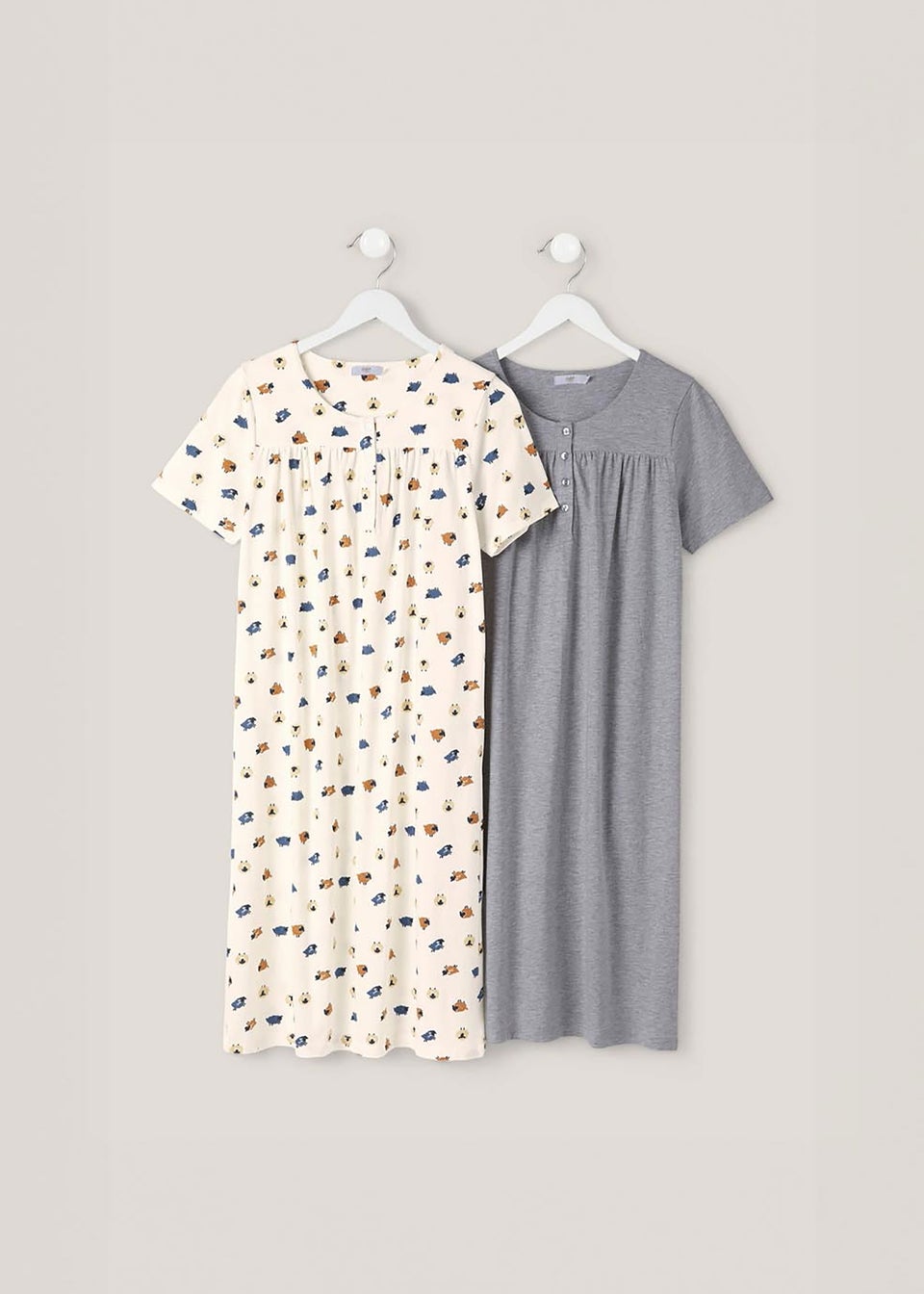 Cotton Traders Multi 2 Pack Short Sleeve Button Front Nightdress