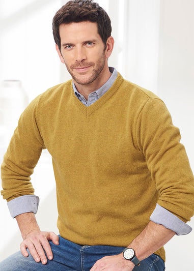 Cotton Traders Saffron Lambswool Rich V Neck Jumper