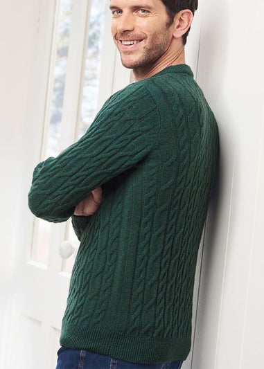 Cotton Traders Highland Green Lambswool Rich Cable Jumper