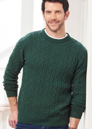 Cotton Traders Highland Green Lambswool Rich Cable Jumper