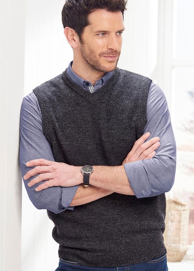 Cotton Traders Steel Grey Lambswool Rich V Neck Tank
