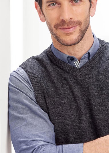 Cotton Traders Steel Grey Lambswool Rich V Neck Tank