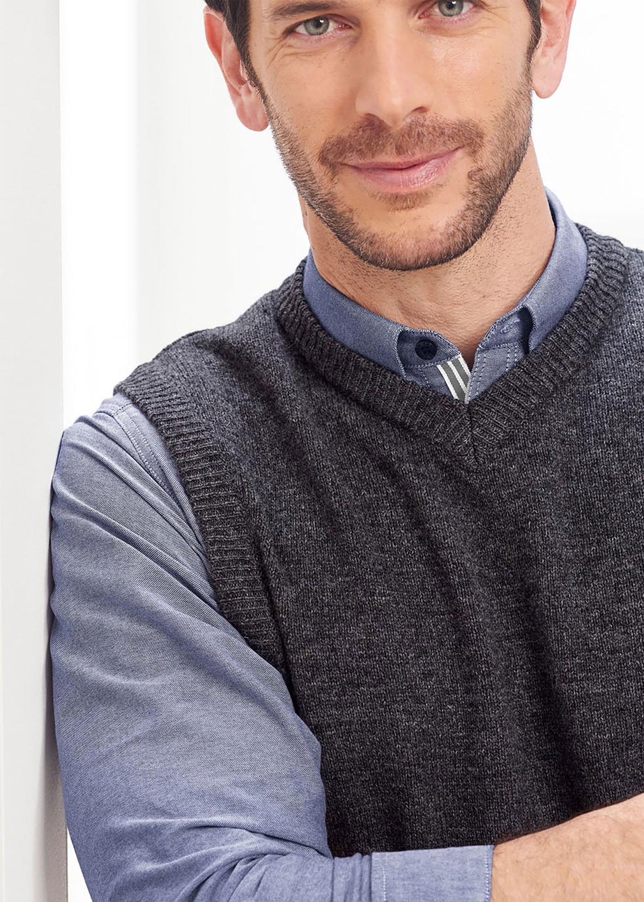 Cotton Traders Steel Grey Lambswool Rich V Neck Tank