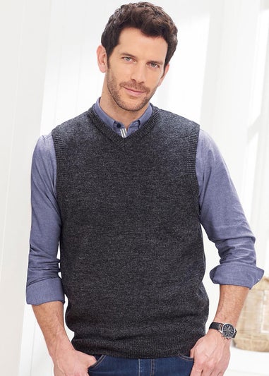 Cotton Traders Steel Grey Lambswool Rich V Neck Tank