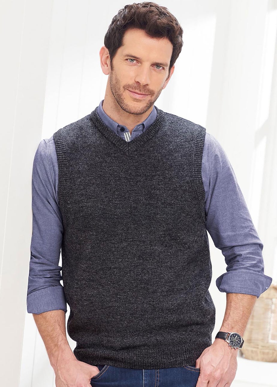 Cotton Traders Steel Grey Lambswool Rich V Neck Tank