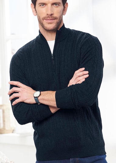 Cotton Traders Midnight Luxury Soft Touch Cable Half Zip Jumper