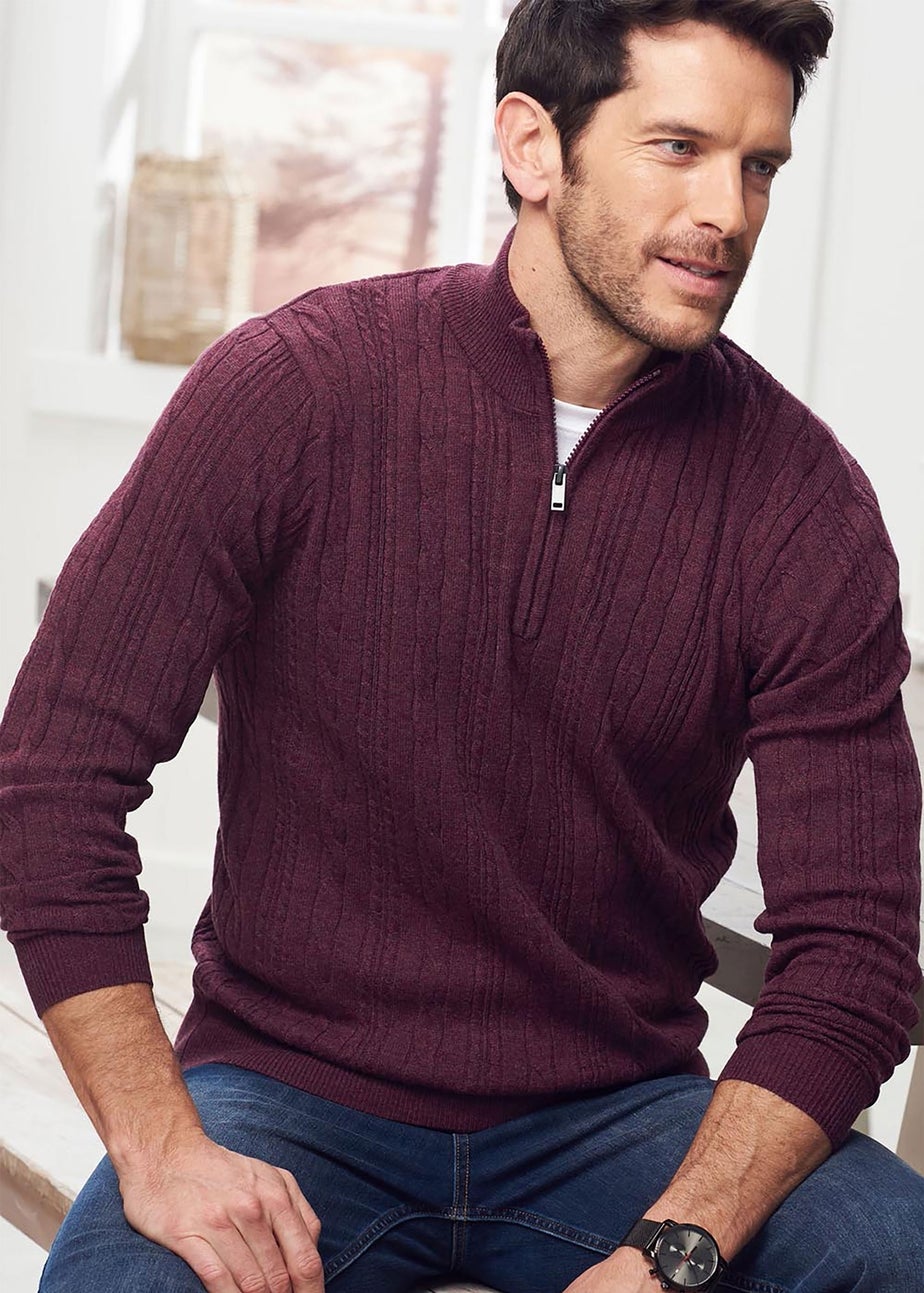 Cotton Traders Bordeaux Luxury Soft Touch Cable Half Zip Jumper