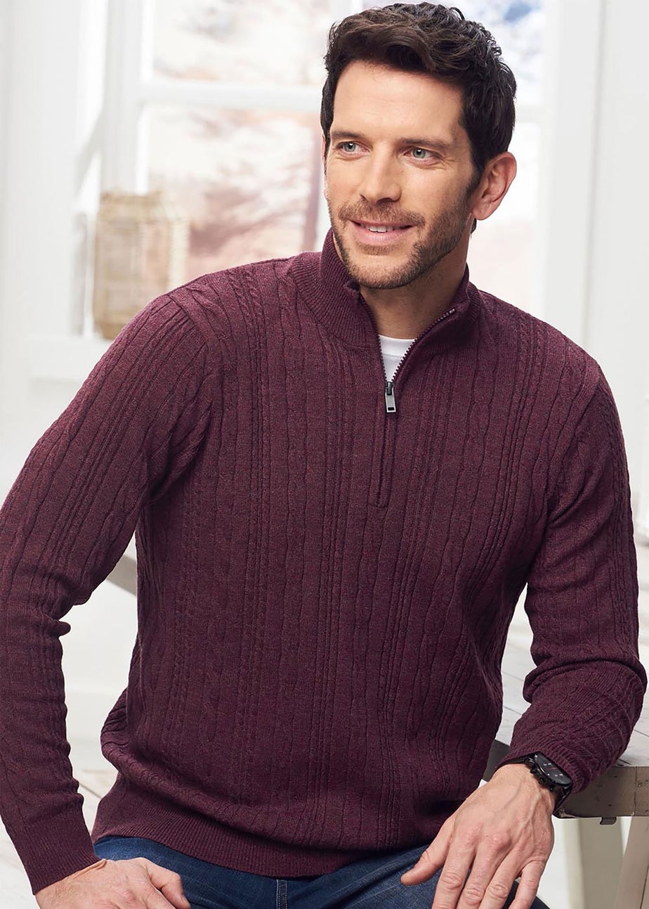 Cotton Traders Bordeaux Luxury Soft Touch Cable Half Zip Jumper