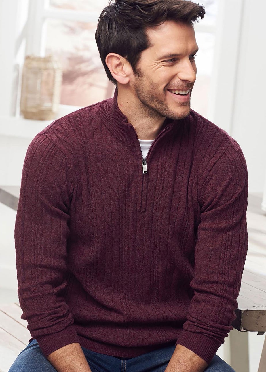 Cotton Traders Bordeaux Luxury Soft Touch Cable Half Zip Jumper