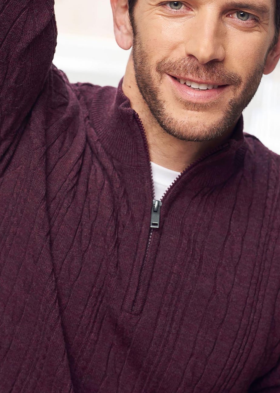 Cotton Traders Bordeaux Luxury Soft Touch Cable Half Zip Jumper