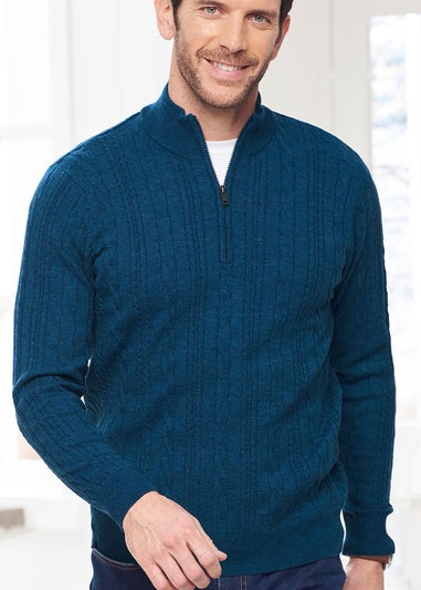 Cotton Traders Dark Aegean Luxury Soft Touch Cable Half Zip Jumper