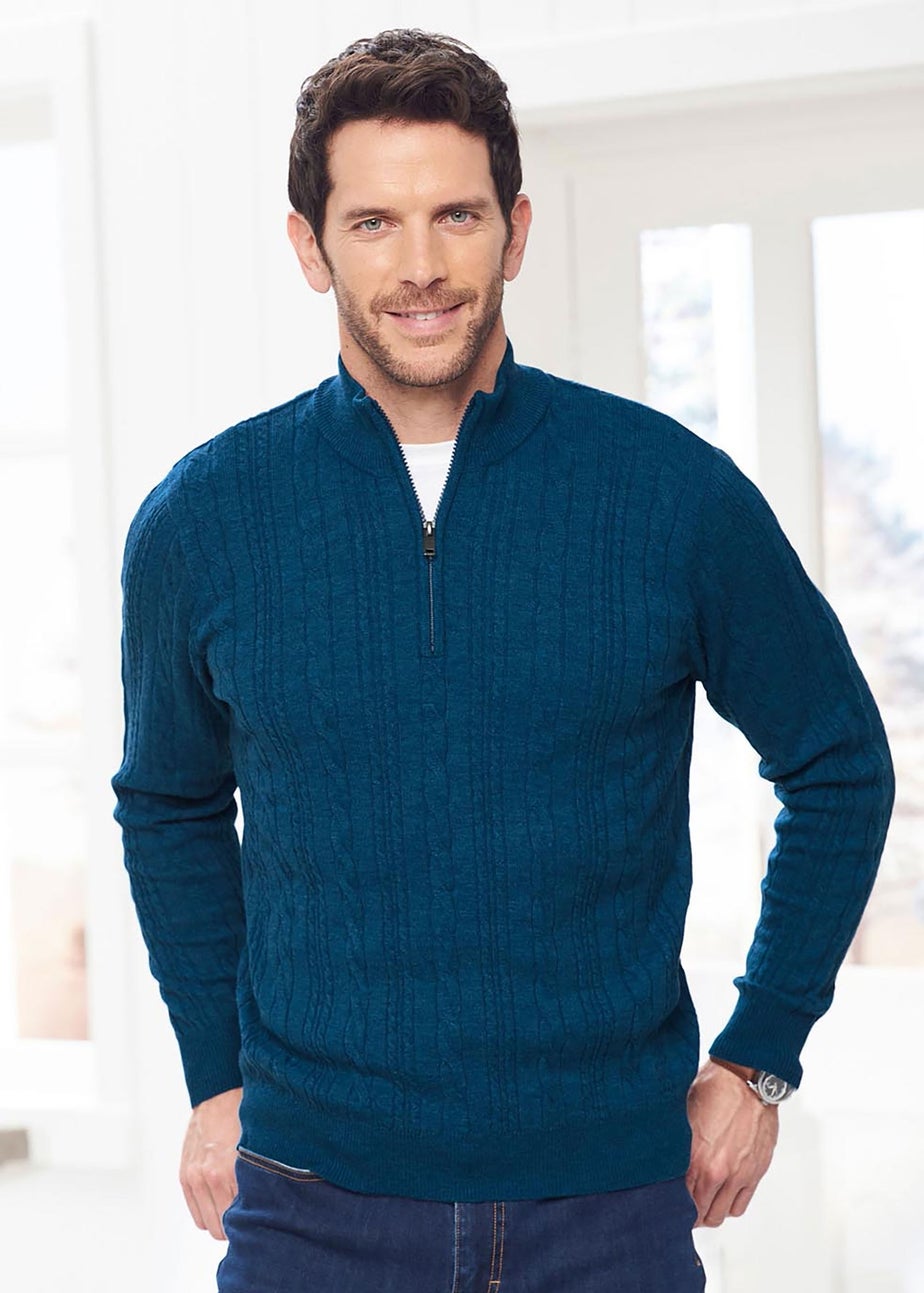 Cotton Traders Dark Aegean Luxury Soft Touch Cable Half Zip Jumper