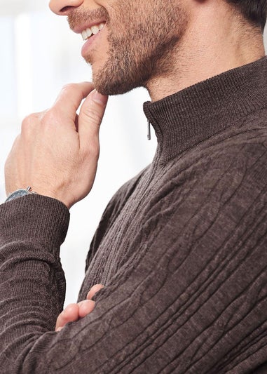 Cotton Traders Driftwood Luxury Soft Touch Cable Half Zip Jumper
