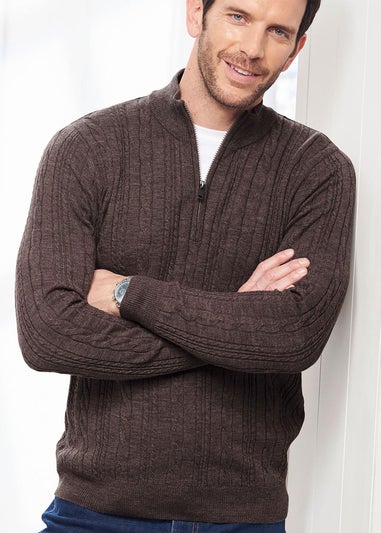 Cotton Traders Driftwood Luxury Soft Touch Cable Half Zip Jumper