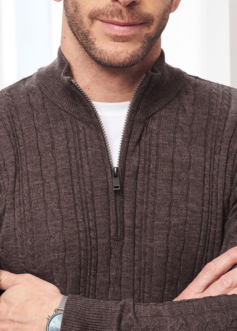 Cotton Traders Driftwood Luxury Soft Touch Cable Half Zip Jumper