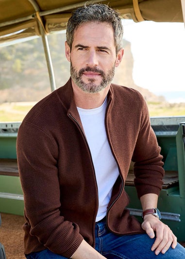 Cotton Traders Warm Brown Ultra Soft Zip-Through Cardigan