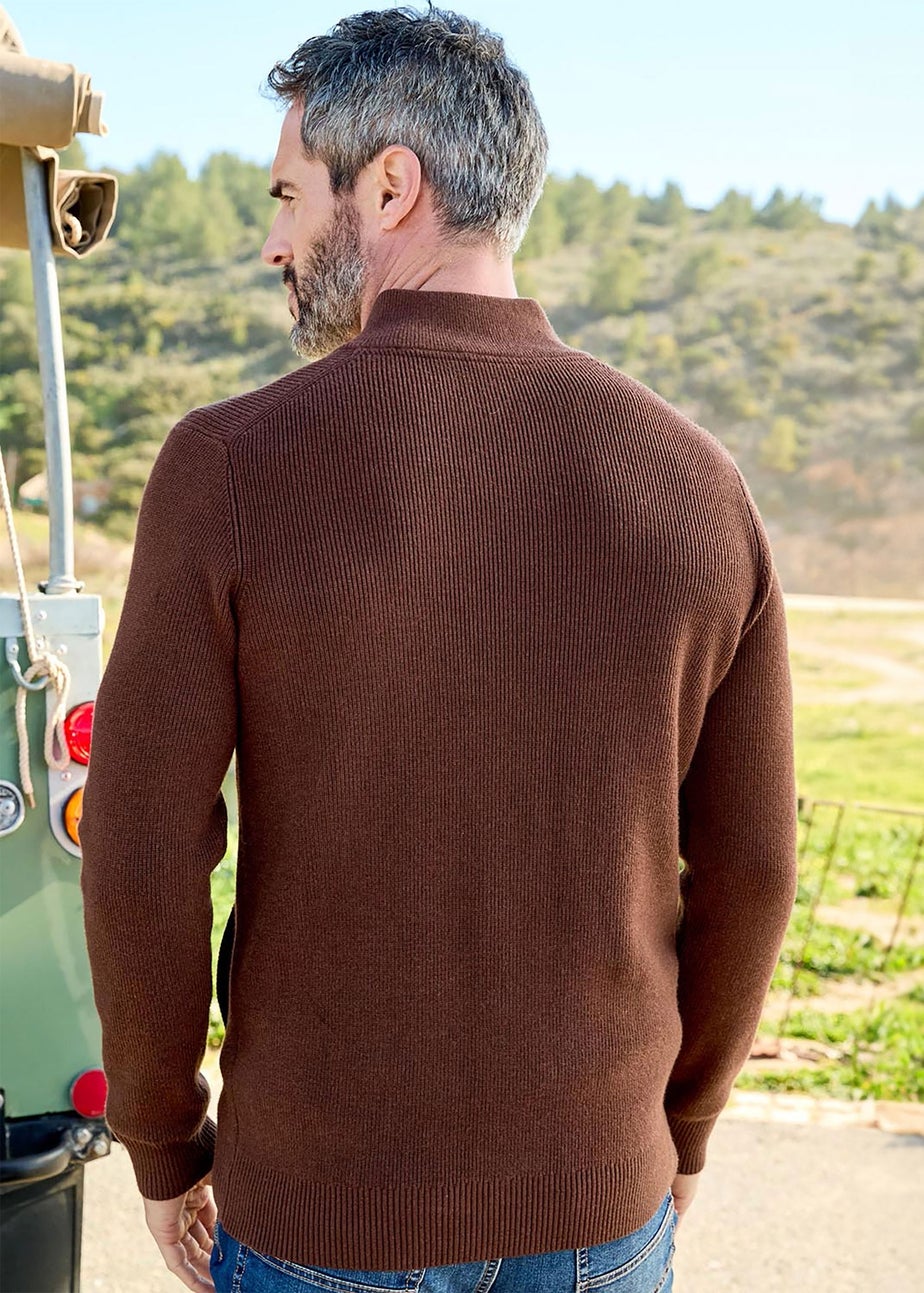 Cotton Traders Warm Brown Ultra Soft Zip-Through Cardigan