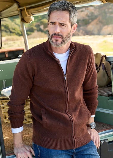 Cotton Traders Warm Brown Ultra Soft Zip-Through Cardigan